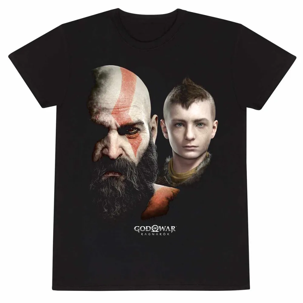 GOD OF WAR RAGNAROK KRATOS AND ATREUS FACES PRINT BLACK T-SHIRT