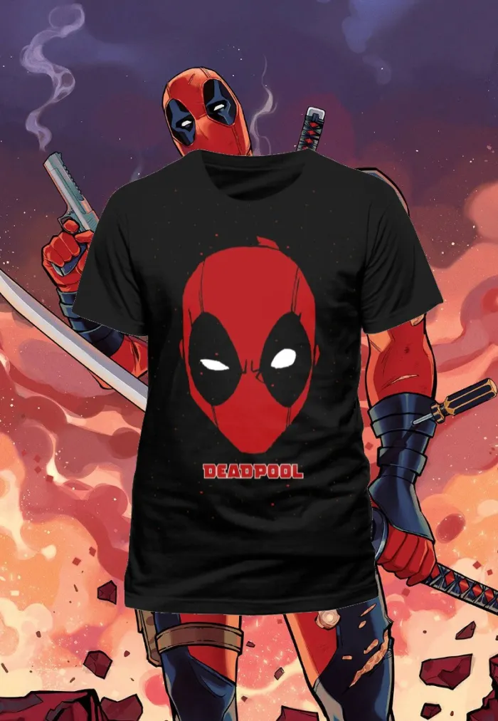 OFFICIAL MARVEL COMICS - DEADPOOL MASK BLACK T-SHIRT