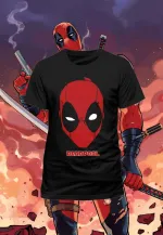 OFFICIAL MARVEL COMICS DEADPOOL MASK BLACK T-SHIRT