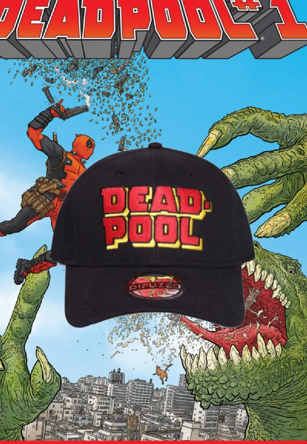 MARVEL COMICS DEADPOOL TEXT LOGO BLACK SNAPBACK BASEBALL CAP