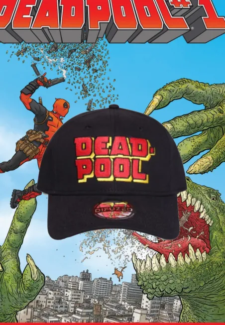 MARVEL COMICS DEADPOOL TEXT LOGO BLACK SNAPBACK BASEBALL CAP