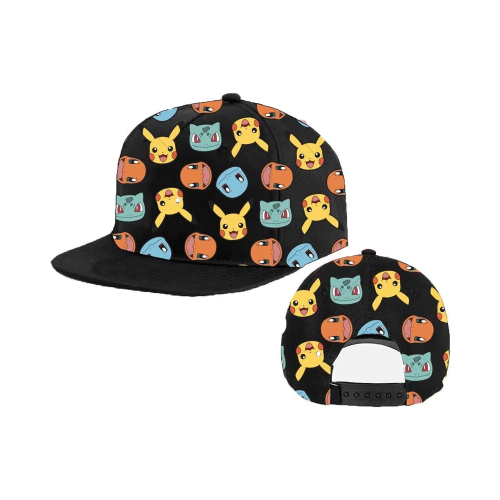 POKEMON PIKACHU, SQUIRTLE, CHARMANDER AND BULBASAUR FACES PRINT SNAPBACK BASEBALL CAP