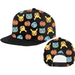 POKEMON PIKACHU, SQUIRTLE, CHARMANDER AND BULBASAUR FACES PRINT SNAPBACK BASEBALL CAP