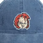 CHUCKY FACE EMBROIDERY CHILD'S PLAY DENIM BLUE STRAPBACK BASEBALL CAP