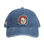 CHUCKY FACE EMBROIDERY CHILD'S PLAY DENIM BLUE STRAPBACK BASEBALL CAP