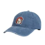 CHUCKY FACE EMBROIDERY CHILD'S PLAY DENIM BLUE STRAPBACK BASEBALL CAP