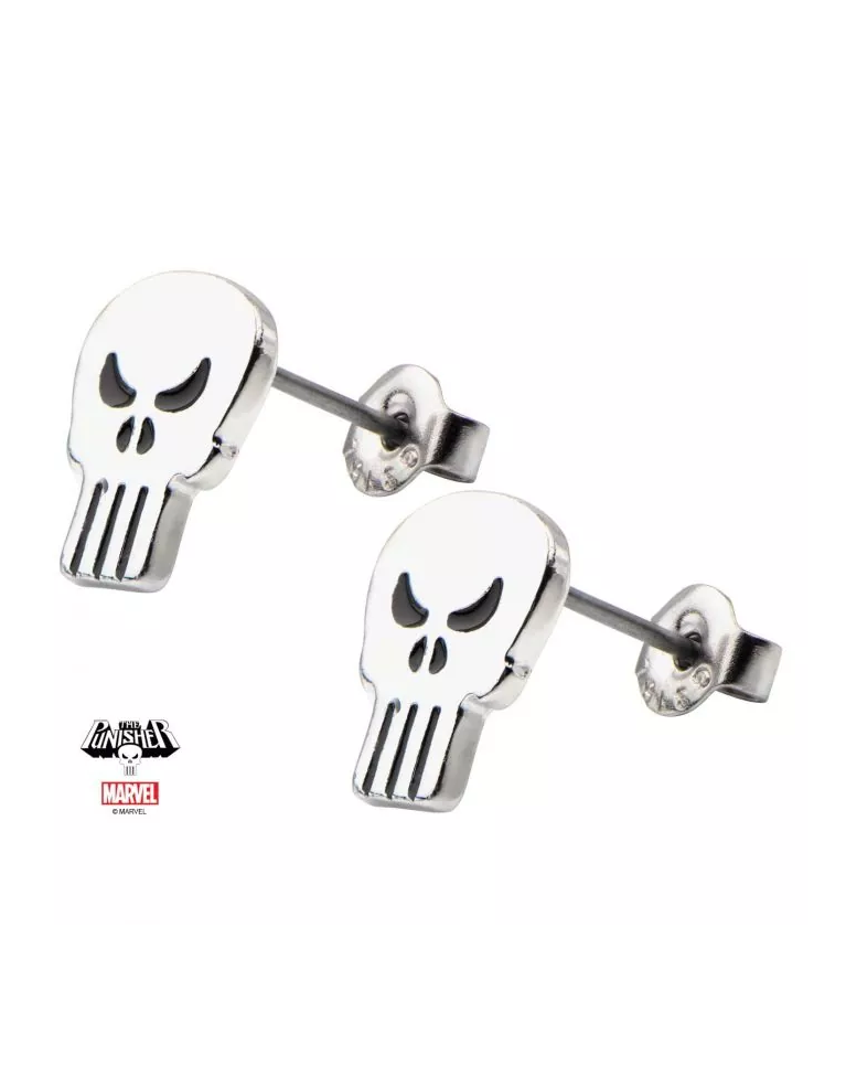 MARVEL COMICS THE PUNISHER SKULL GREY STUD EARRINGS