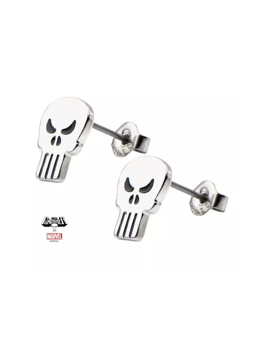 MARVEL COMICS THE PUNISHER SKULL GREY STUD EARRINGS