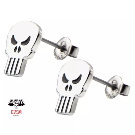 MARVEL COMICS THE PUNISHER SKULL GREY STUD EARRINGS