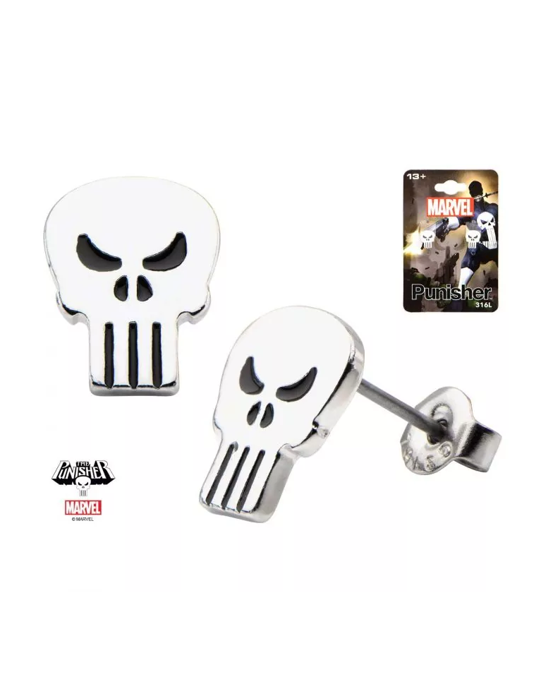 MARVEL COMICS THE PUNISHER SKULL GREY STUD EARRINGS