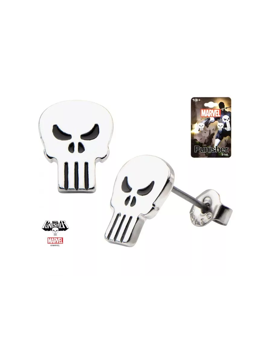 MARVEL COMICS THE PUNISHER SKULL GREY STUD EARRINGS