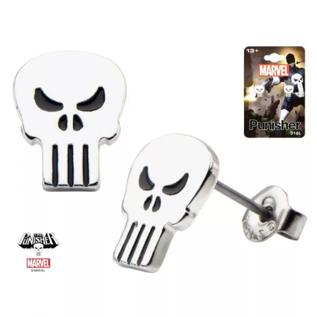 MARVEL COMICS THE PUNISHER SKULL GREY STUD EARRINGS