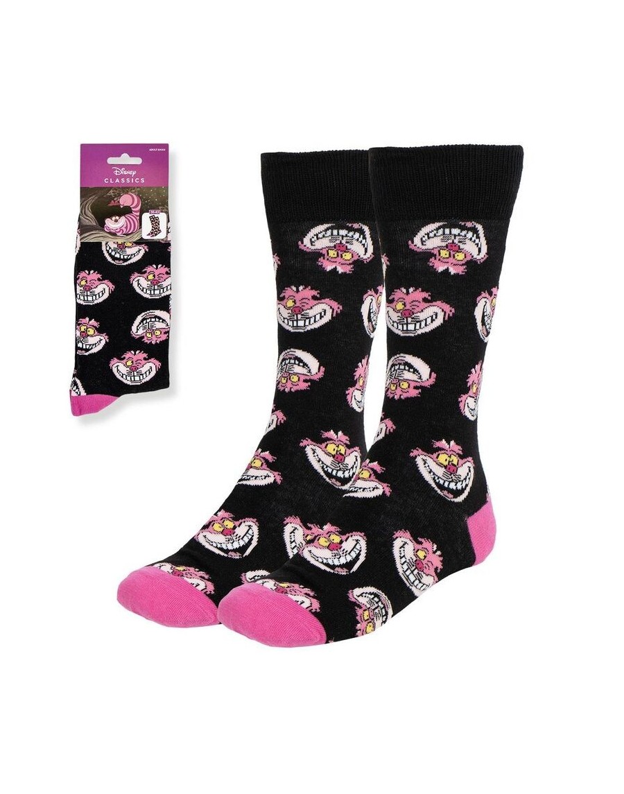 DISNEY ALICE IN WONDERLAND CHESHIRE CAT BLACK ADULT PAIR OF NOVELTY SOCKS