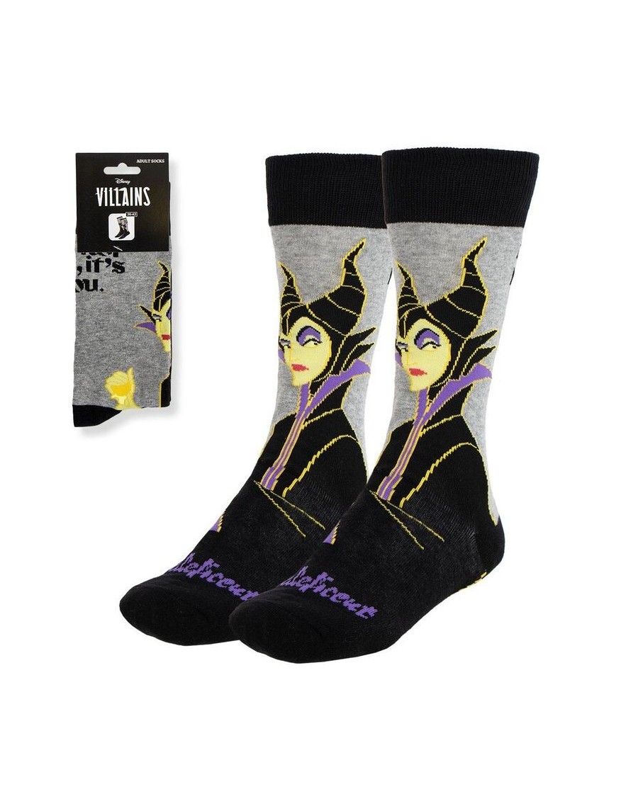 DISNEY VILLIANS MALEFICENT GREY ADULT PAIR OF NOVELTY SOCKS