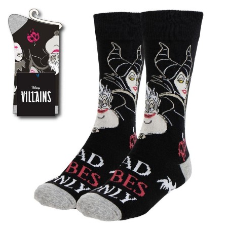 DISNEY VILLIANS MALEFICENT, THE EVIL QUEEN & URSULA BLACK ADULT PAIR OF NOVELTY SOCKS