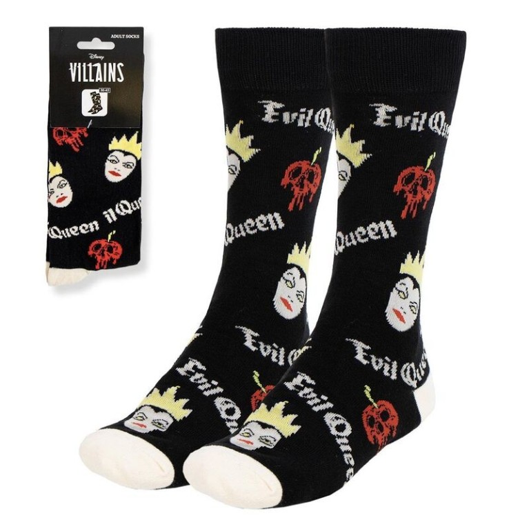 DISNEY VILLIANS THE EVIL QUEEN TILED DESIGN BLACK ADULT PAIR OF NOVELTY SOCKS