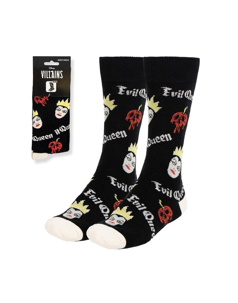 DISNEY VILLIANS THE EVIL QUEEN TILED DESIGN BLACK ADULT PAIR OF NOVELTY SOCKS