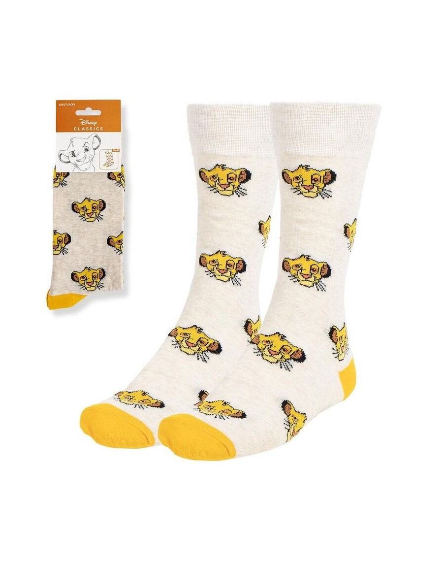 DISNEY THE LION KING SIMBA FACE TILED CREAM ADULT PAIR OF NOVELTY SOCKS