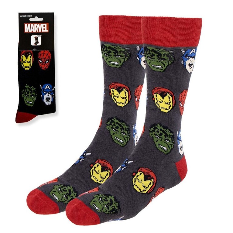 MARVEL COMICS IRON MAN, HULK, SPIDERMAN AND CAPTAIN AMERICA FACES ADULT PAIR OF NOVELTY SOCKS