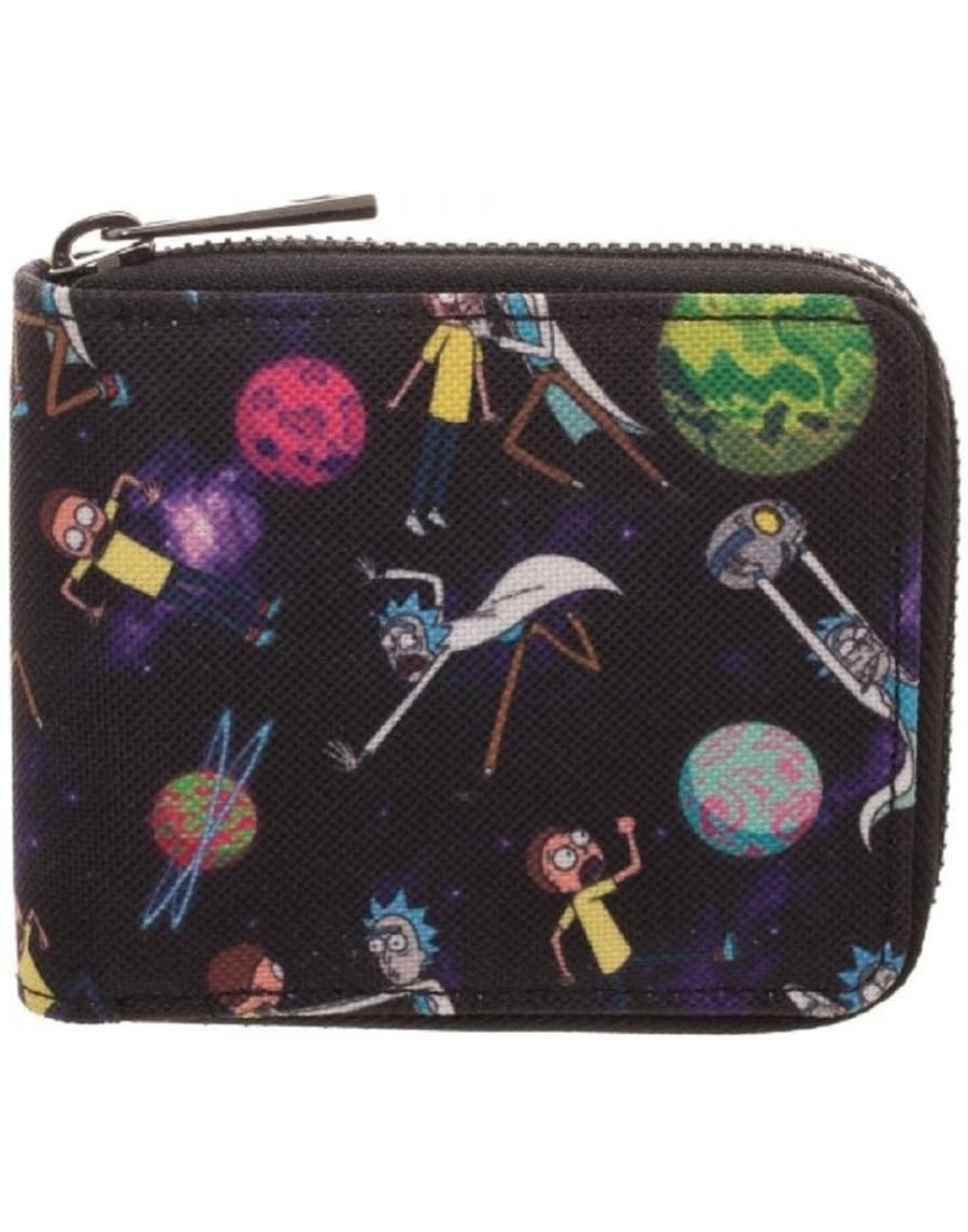 RICK AND MORTY SPACE PLANETS BLACK BI-FOLD ZIP WALLET