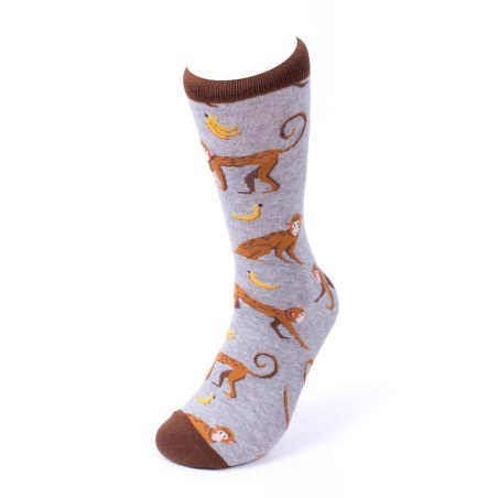 MONKEY WITH BANANA GREY ADULT PAIR OF NOVELTY SOCKS