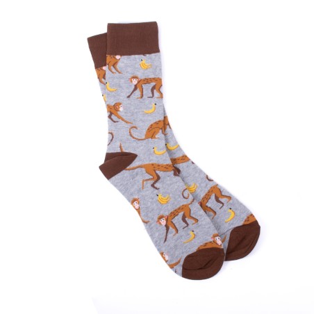 MONKEY WITH BANANA GREY ADULT PAIR OF NOVELTY SOCKS