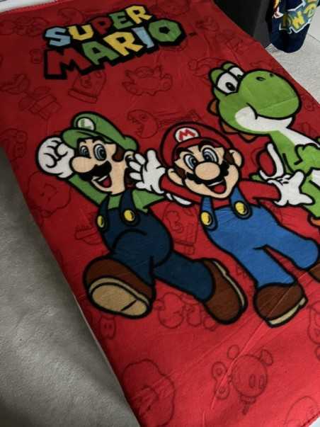 SUPER MARIO BROS MARIO, LUIGI & YOSHI RED FLEECE BLANKET