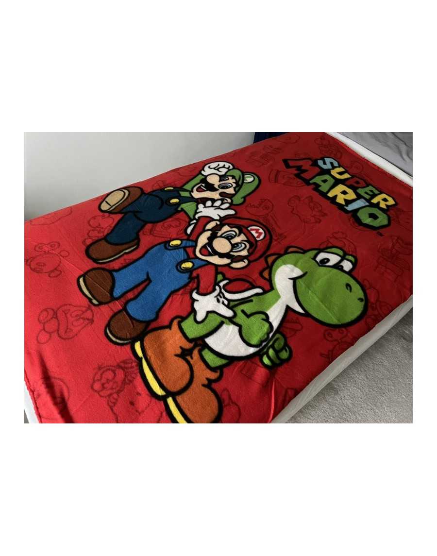 SUPER MARIO BROS MARIO, LUIGI & YOSHI RED FLEECE BLANKET