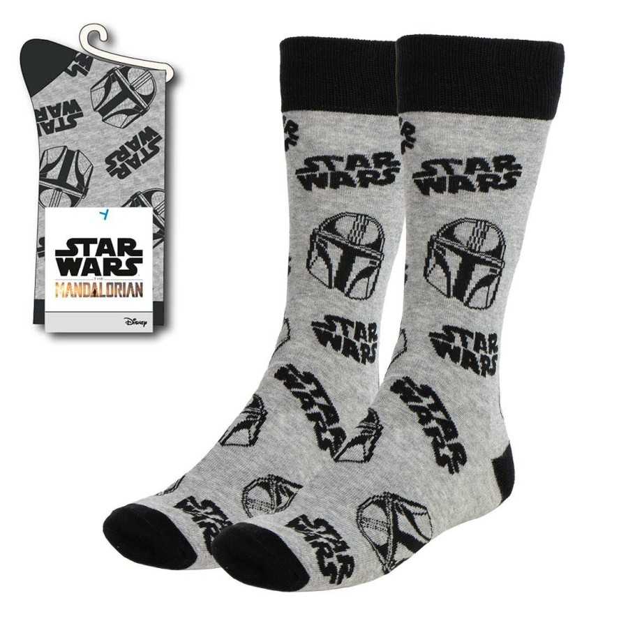 STAR WARS THE MANDALORIAN DIN DJARIN MASK GREY ADULT PAIR OF NOVELTY SOCKS