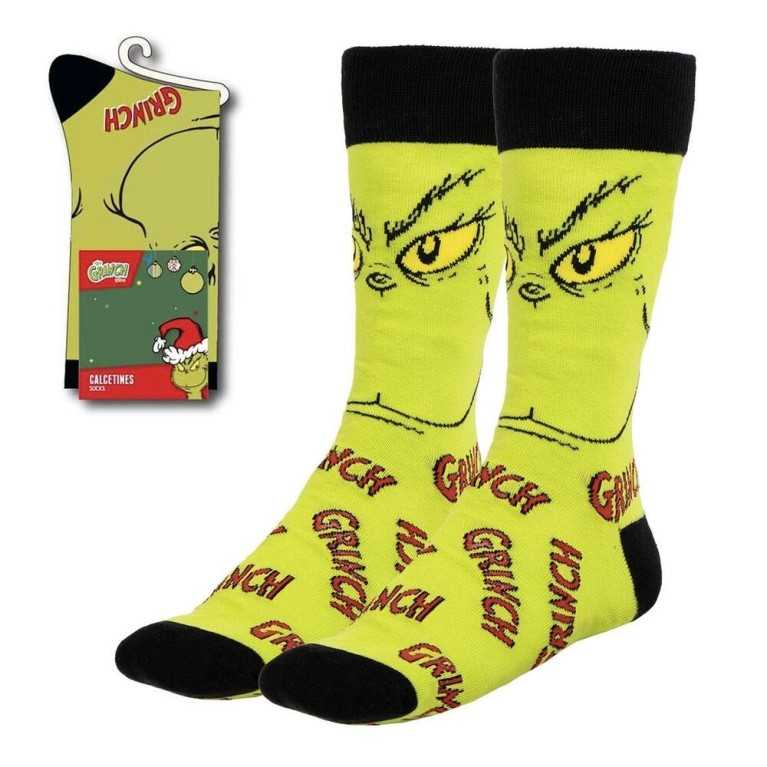 THE GRINCH GRUMPY FACE CHRISTMAS ADULT PAIR OF NOVELTY SOCKS