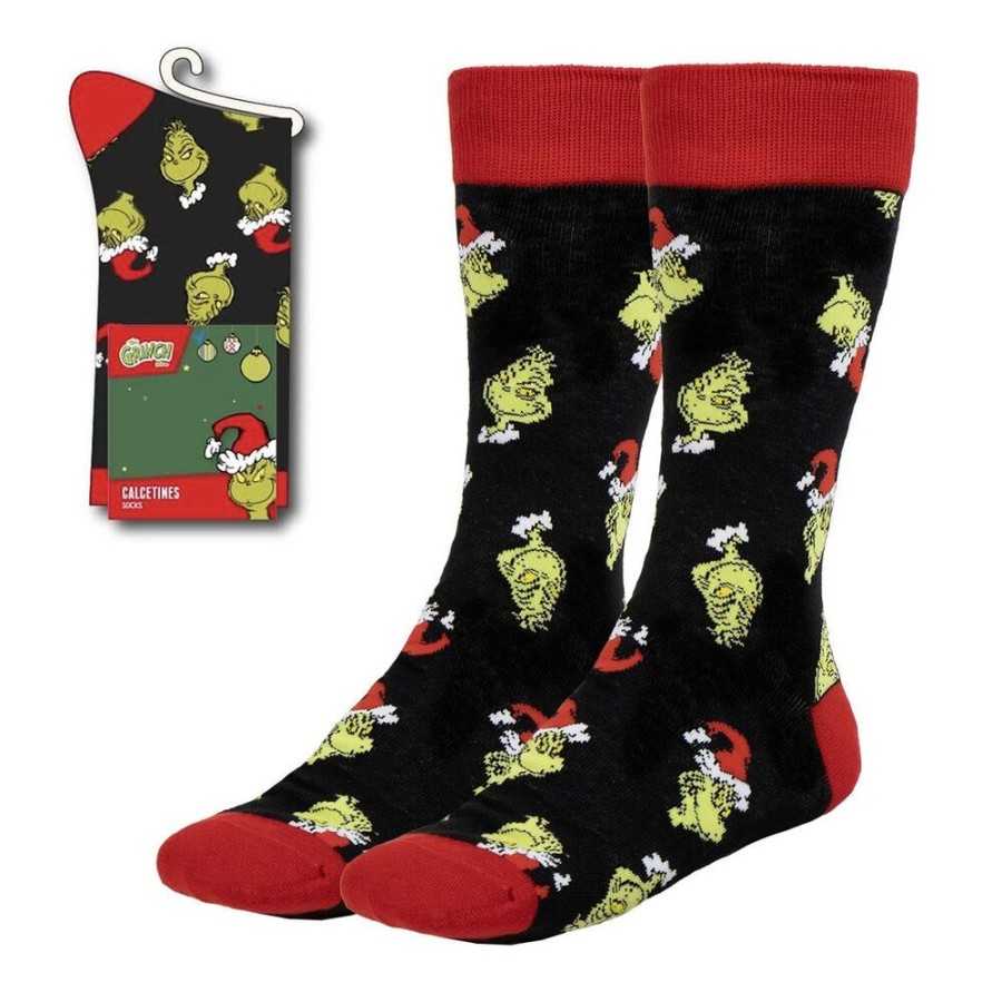 THE GRINCH GRUMPY SMIRK CHRISTMAS HAT TILED ADULT PAIR OF NOVELTY SOCKS