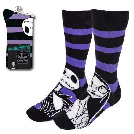 A NIGHTMARE BEFORE CHRISTMAS JACK AND SALLY PURPLE ADULT PAIR OF NOVELTY SOCKS