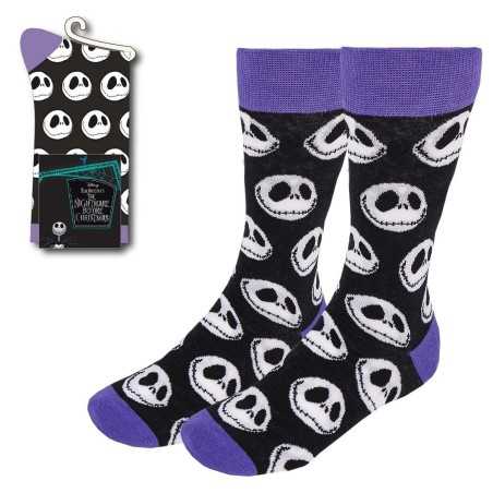 A NIGHTMARE BEFORE CHRISTMAS JACK SKELLINGTON SKULL TILED PURPLE ADULT PAIR OF NOVELTY SOCKS