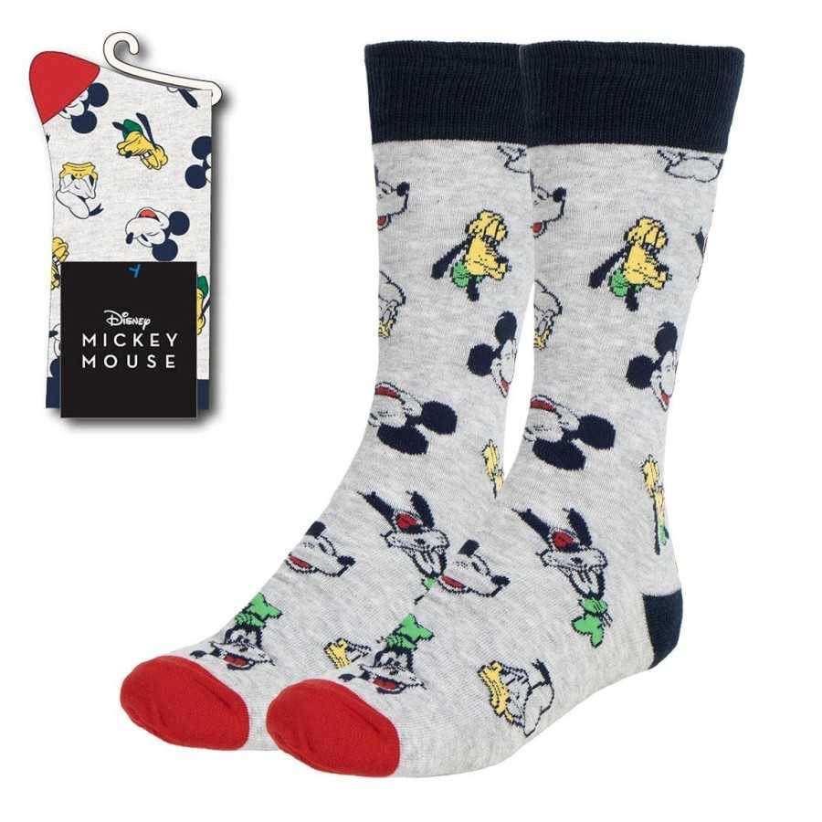 DISNEY MICKEY MOUSE, GOOFY, PLUTO AND DONALD DUCK GREY ADULT PAIR OF NOVELTY SOCKS