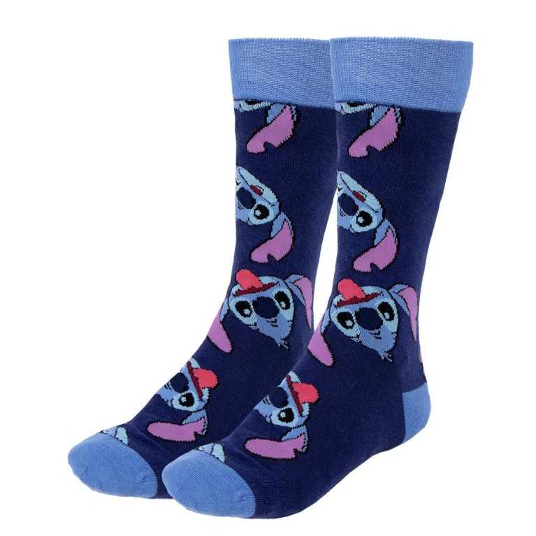 DISNEY LILO AND STITCH STICKING TOUNGUE OUT BLUE ADULT PAIR OF NOVELTY SOCKS