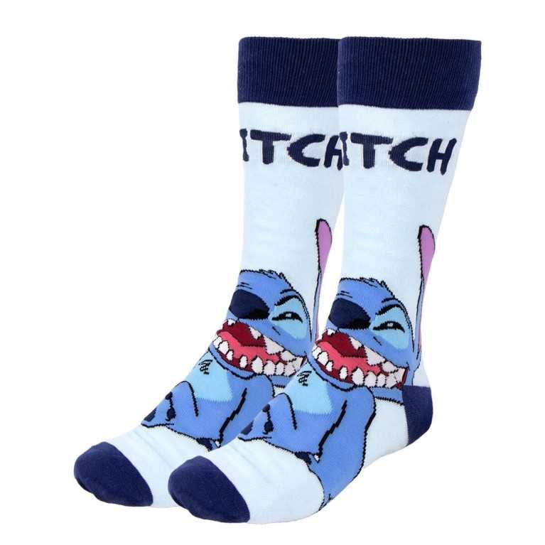 DISNEY LILO AND STITCH LAUGHING LIGHT BLUE ADULT PAIR OF NOVELTY SOCKS