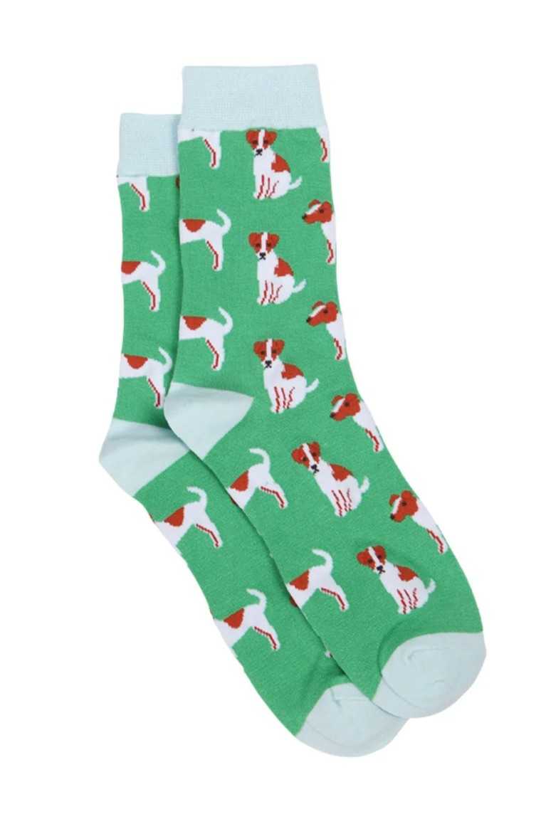 JACK RUSSELL DOG GREEN ADULT PAIR OF NOVELTY SOCKS