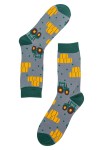 GREEN TRACTOR AND STRAW BALE GREY ADULT PAIR OF NOVELTY SOCKS