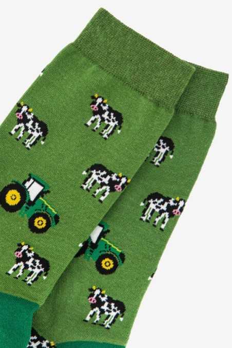 TRACTOR WITH COWS GREEN ADULT PAIR OF NOVELTY SOCKS