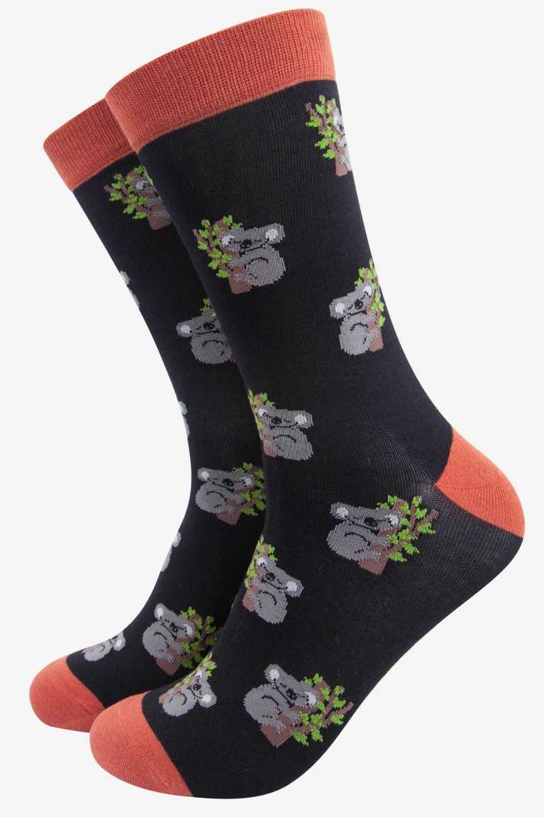 KOALA TREE HUGGING BLACK ADULT PAIR OF NOVELTY SOCKS