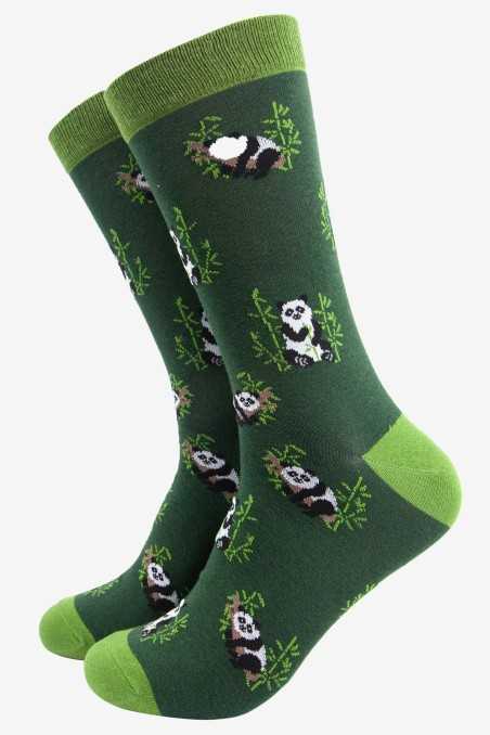 ADORABLE PANDA EATING BAMBOO GREEN ADULT PAIR OF NOVELTY SOCKS