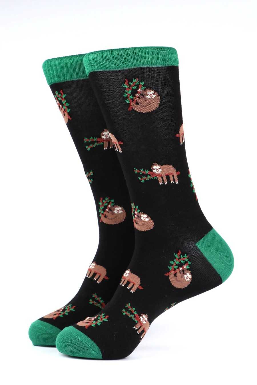 LAZY SLOTH CLIMBING A TREE TILED BLACK ADULT PAIR OF NOVELTY SOCKS