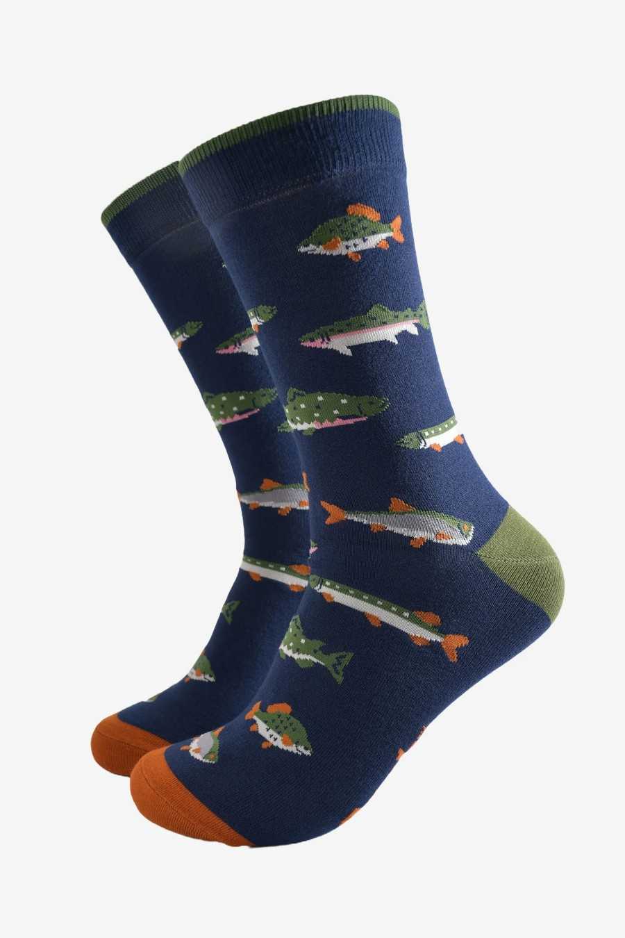 UK RIVER FISH BLUE ADULT PAIR OF NOVELTY SOCKS