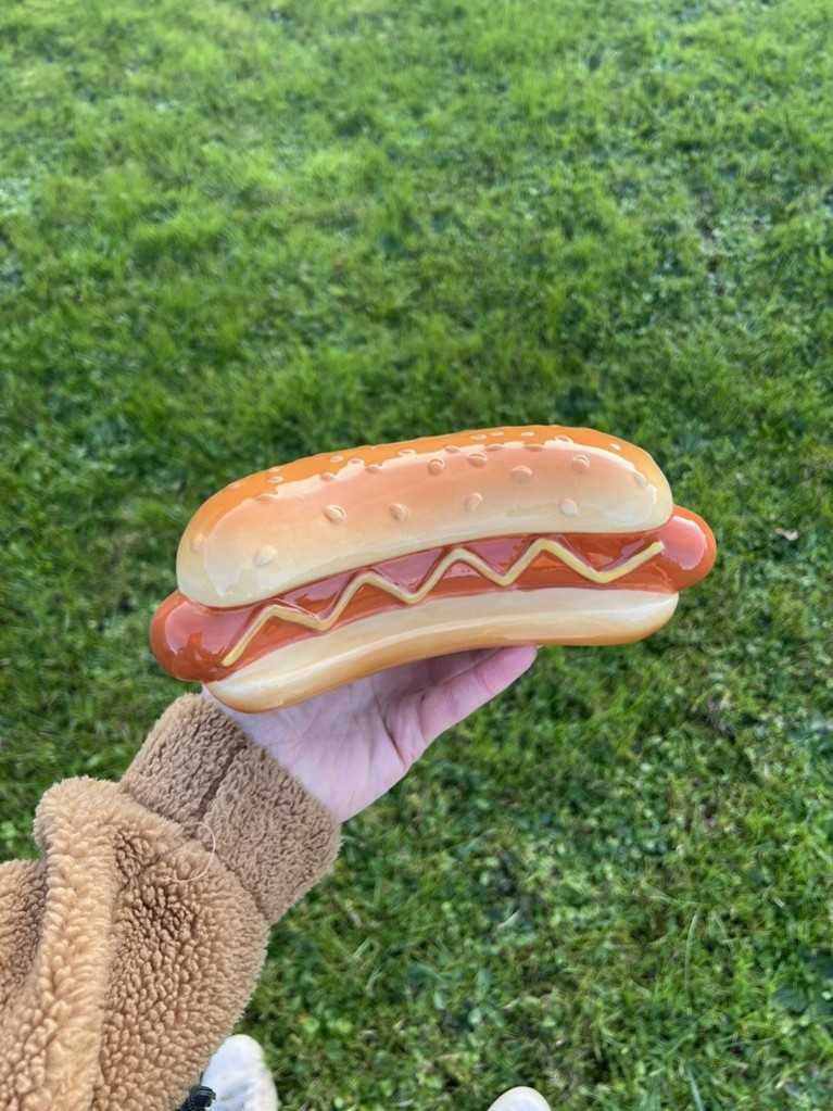 80s STYLE FUN NOVELTY LARGE HOT DOG MONEY BANK ORNAMENT