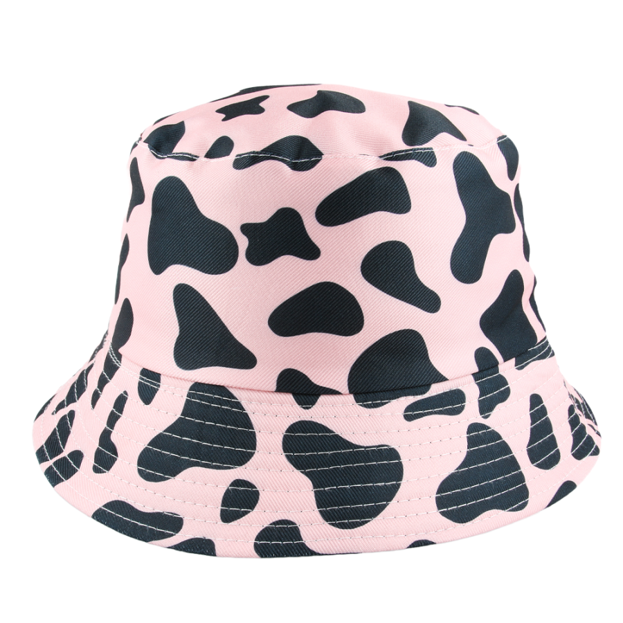 PINK COW PRINT ALL OVER DESIGN FESTIVAL BUCKET HAT