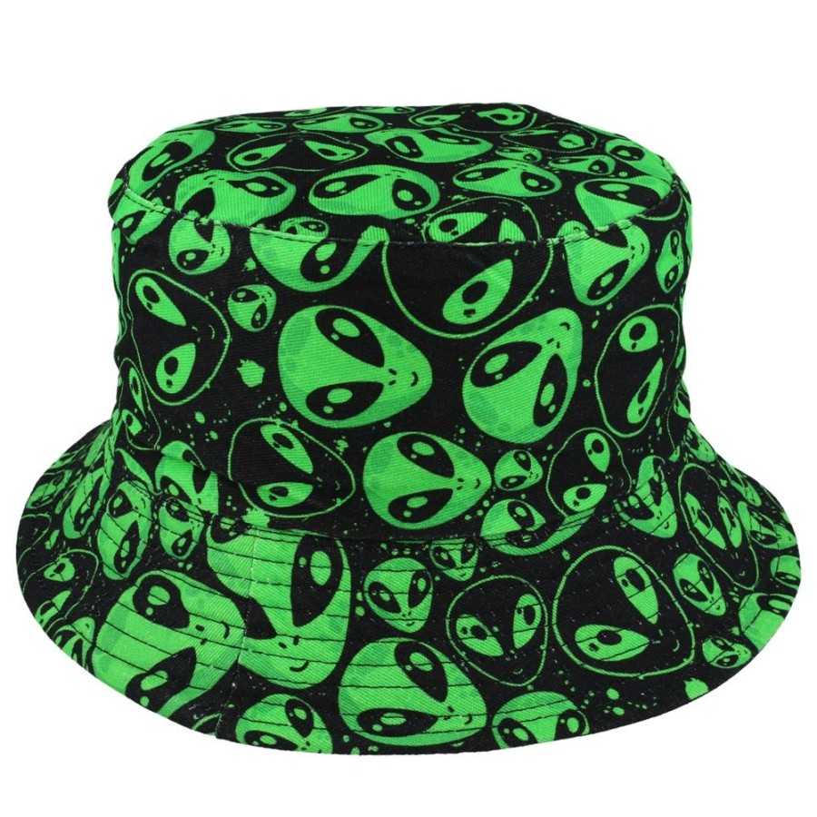 ALIEN FACE GREEN PRINT ALL OVER DESIGN FESTIVAL BUCKET HAT