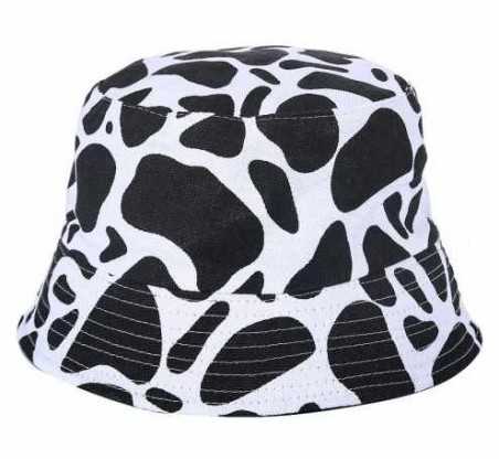 BLACK AND WHITE COW PATTERN ALL OVER DESIGN FESTIVAL BUCKET HAT