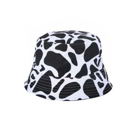 BLACK AND WHITE COW PATTERN ALL OVER DESIGN FESTIVAL BUCKET HAT