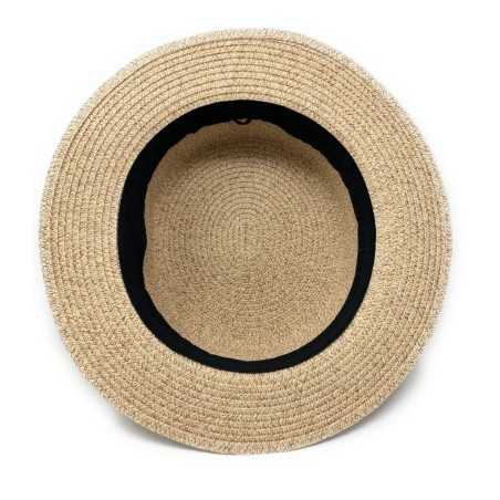 BLACK AND GREY RIBBON STRAW PAPER SUMMER BOATER HAT