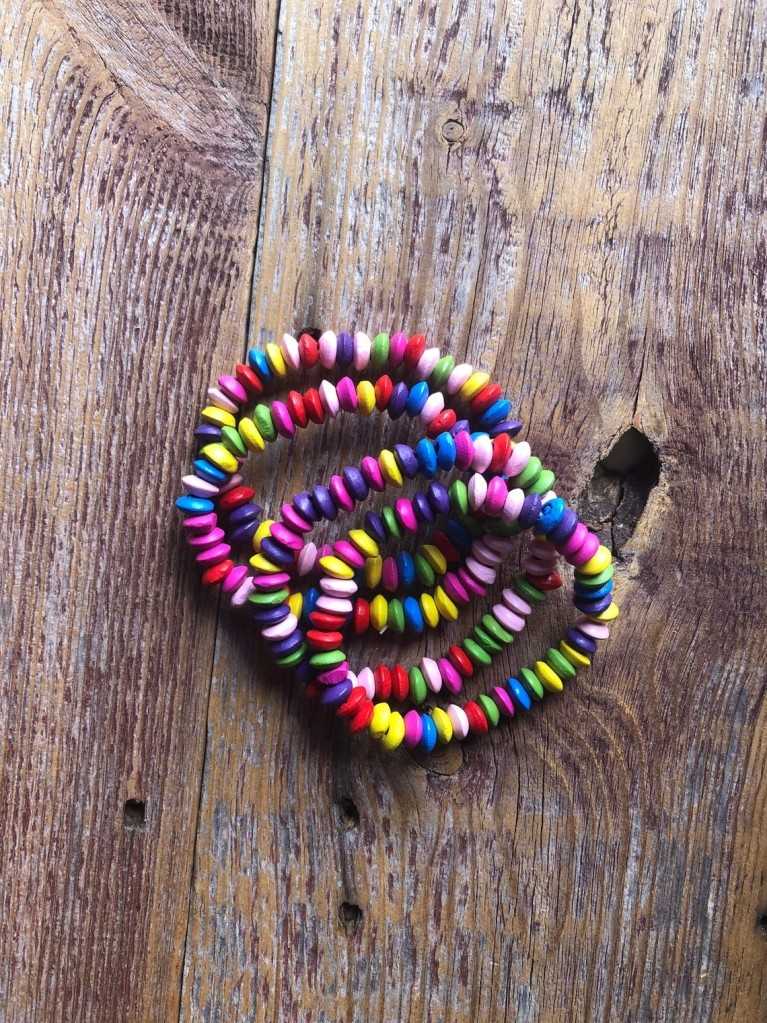 SMARTY Pink, Blue, Red, Green, Purple and Yellow wooden beads elasticaed set of 4 Bracelets